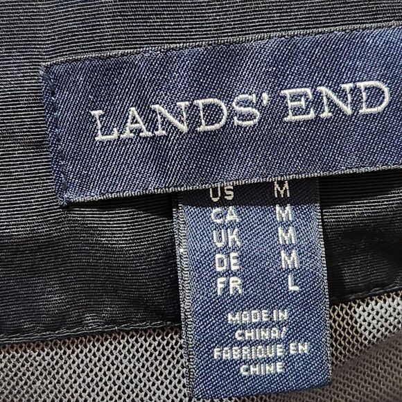 Lands Ends Windbreaker Jacket For Women Size Medium Black Hooded Elastic Waist - Picture 13 of 16